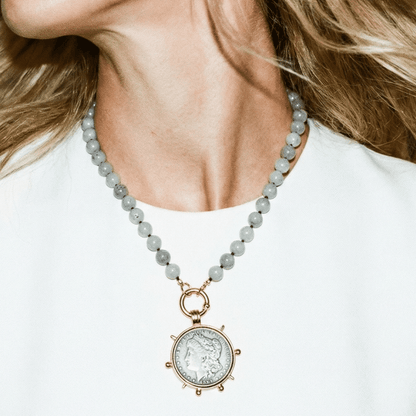 God Save the Queen Coin Gold Beaded Statement Necklace - 