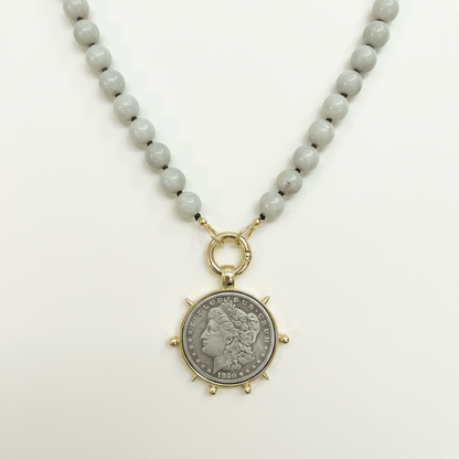God Save the Queen Coin Gold Beaded Statement Necklace - 