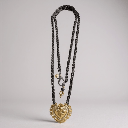 Gold Heart and Gunmetal Bespoke Vintage Necklace - 