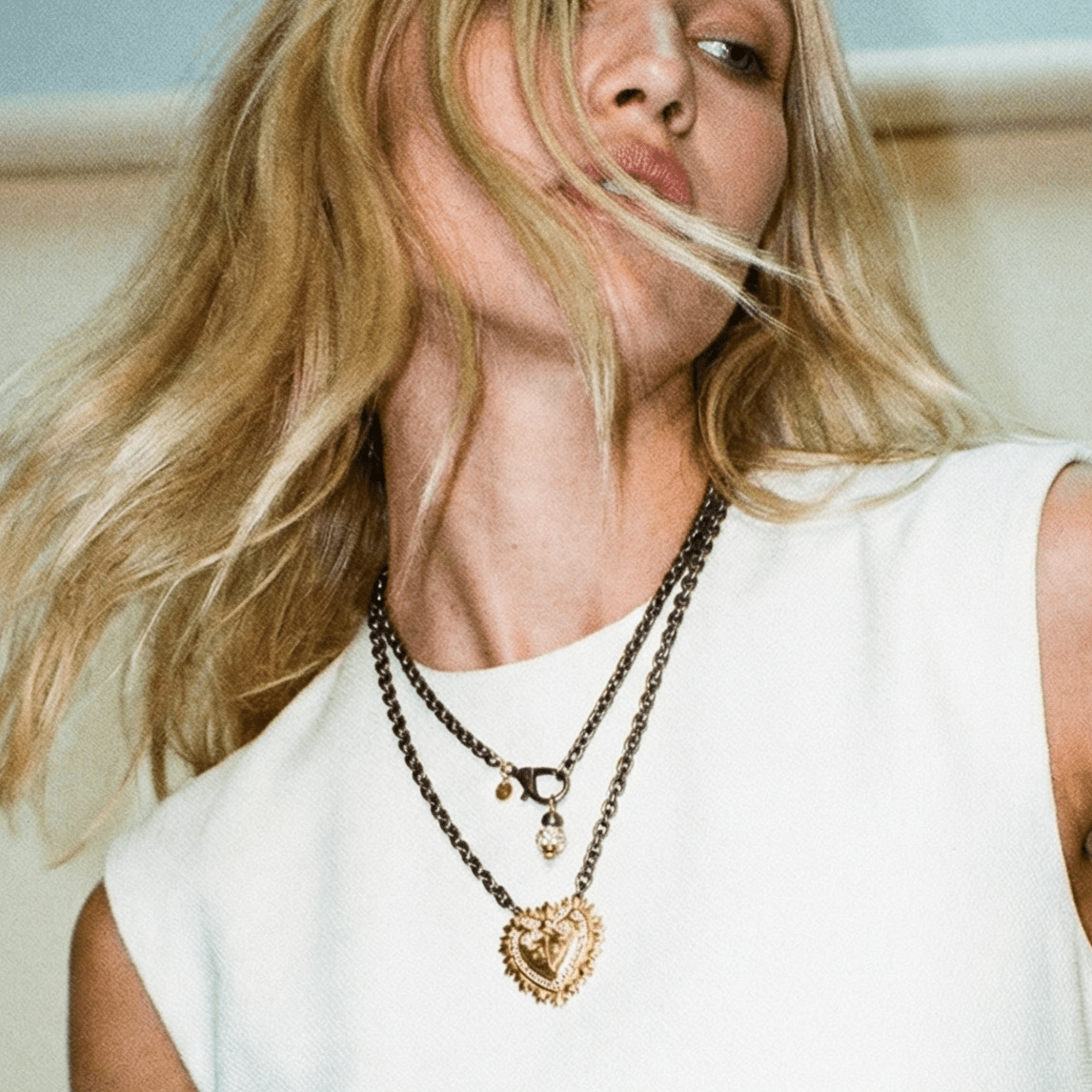 Gold Heart and Gunmetal Bespoke Vintage Necklace - 