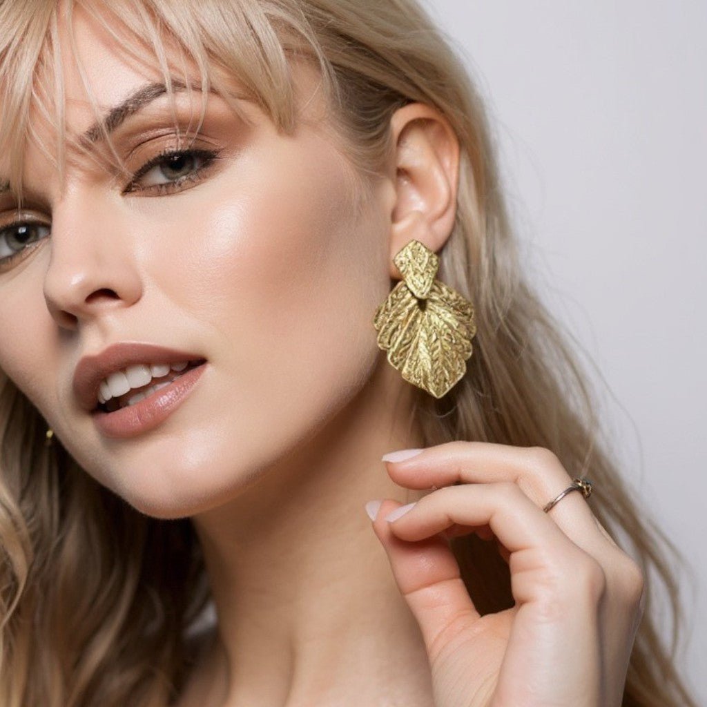 Gold Leaf Statement Earrings - earrings