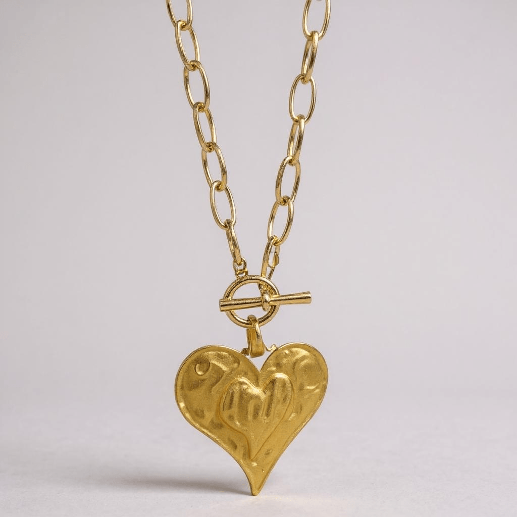Golden Years Hammered Heart Necklace - Necklace