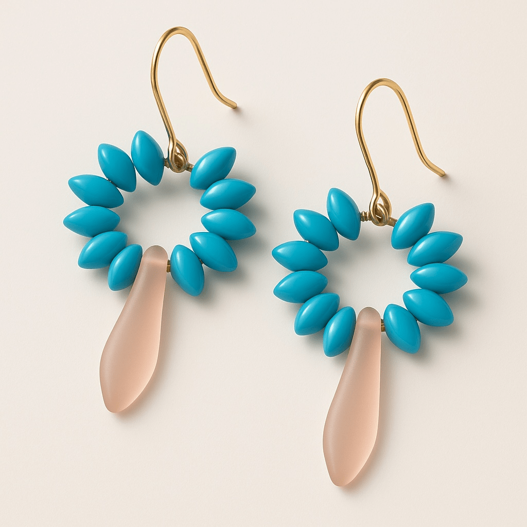 Hand Beaded Baby Blush, Blue and Gold Earrings - earrings