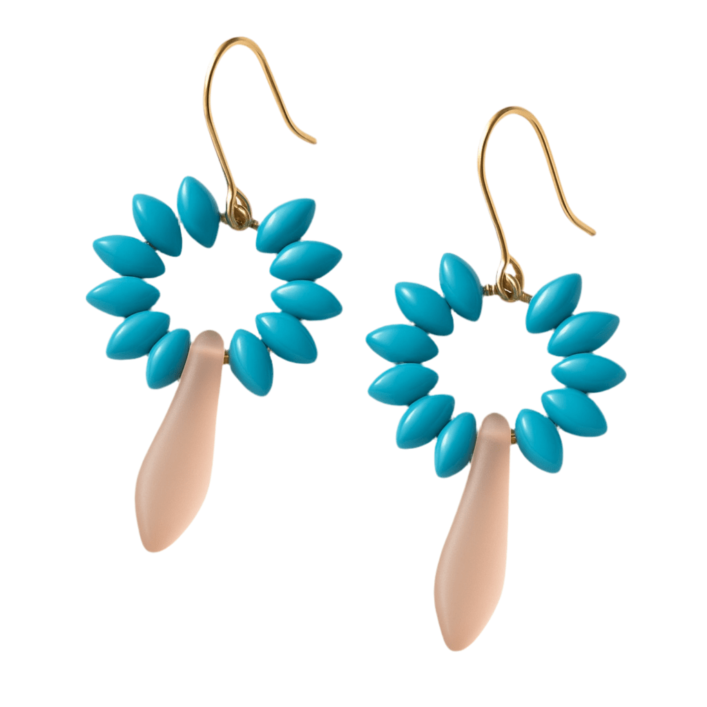 Hand Beaded Baby Blush, Blue and Gold Earrings - earrings