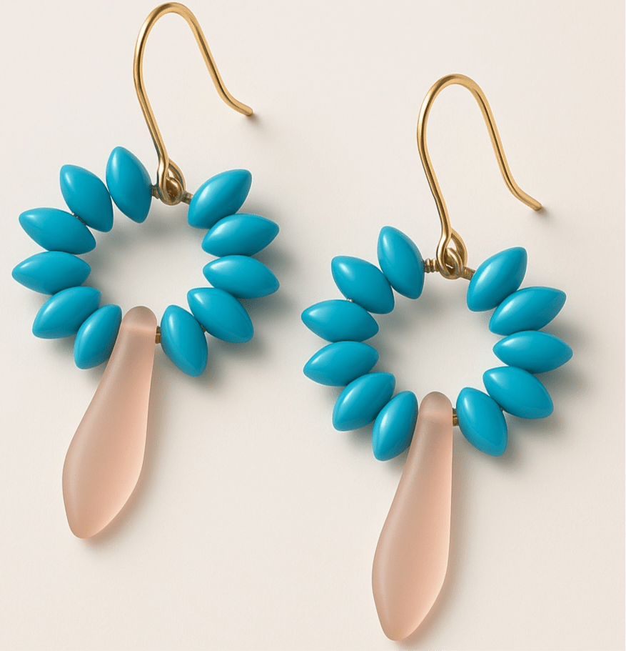 Hand Beaded Baby Blush, Blue and Gold Earrings - earrings