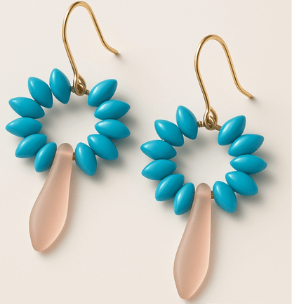 Hand Beaded Baby Blush, Blue and Gold Earrings - earrings