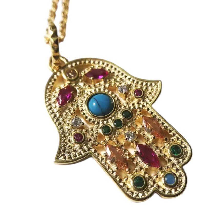 Hand of Fatima Gold Multi Tarot Necklace - Necklace