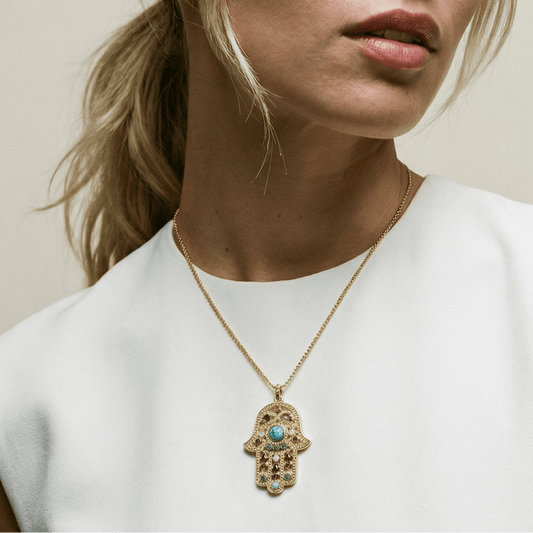 Hand of Fatima Gold Multi Tarot Necklace - Necklace