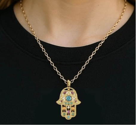 Hand of Fatima Gold Multi Tarot Necklace - Necklace