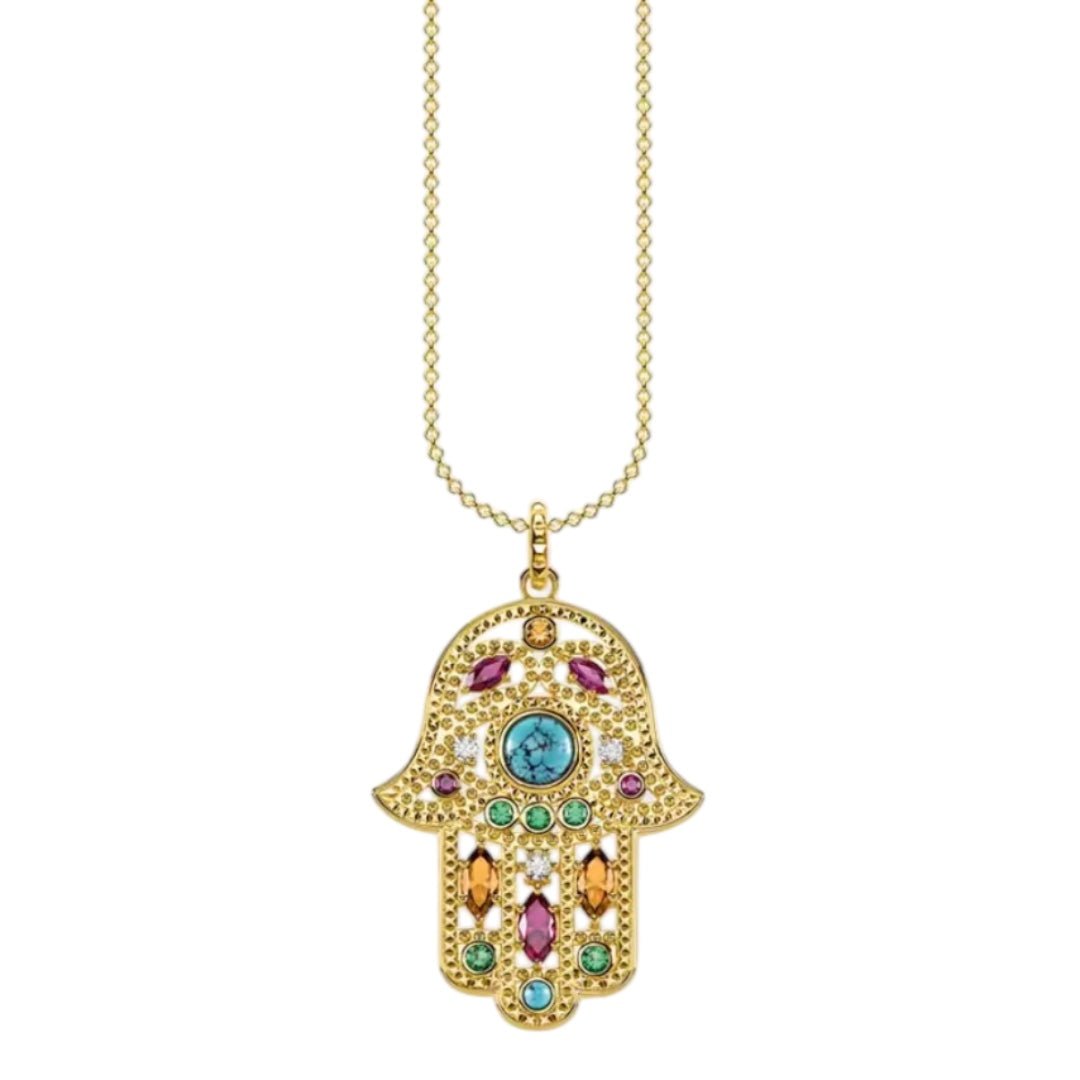 Hand of Fatima Gold Multi Tarot Necklace - Necklace