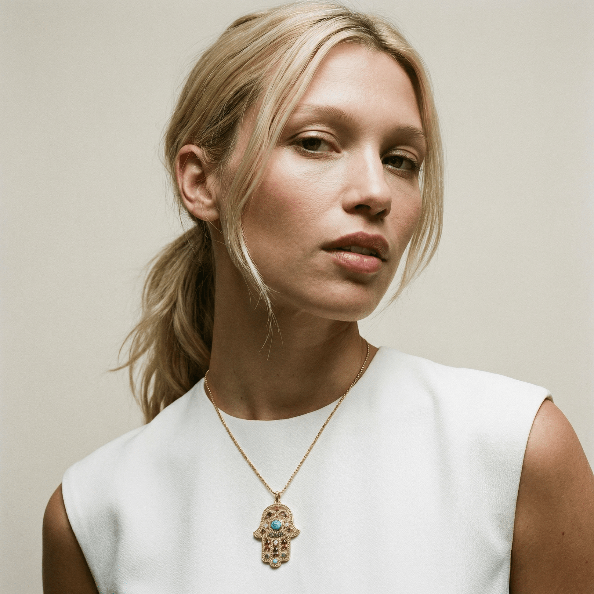 Hand of Fatima Gold Multi Tarot Necklace - Necklace