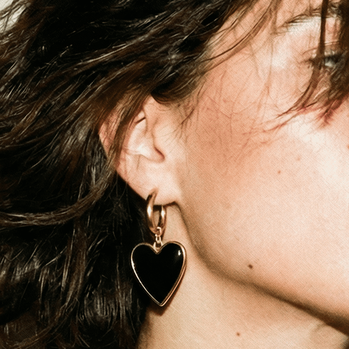 Heart of Glass Black and Gold Heart Earrings - earrings