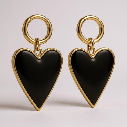 Heart of Glass Black and Gold Heart Earrings - earrings