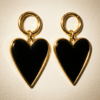 Heart of Glass Black and Gold Heart Earrings - earrings