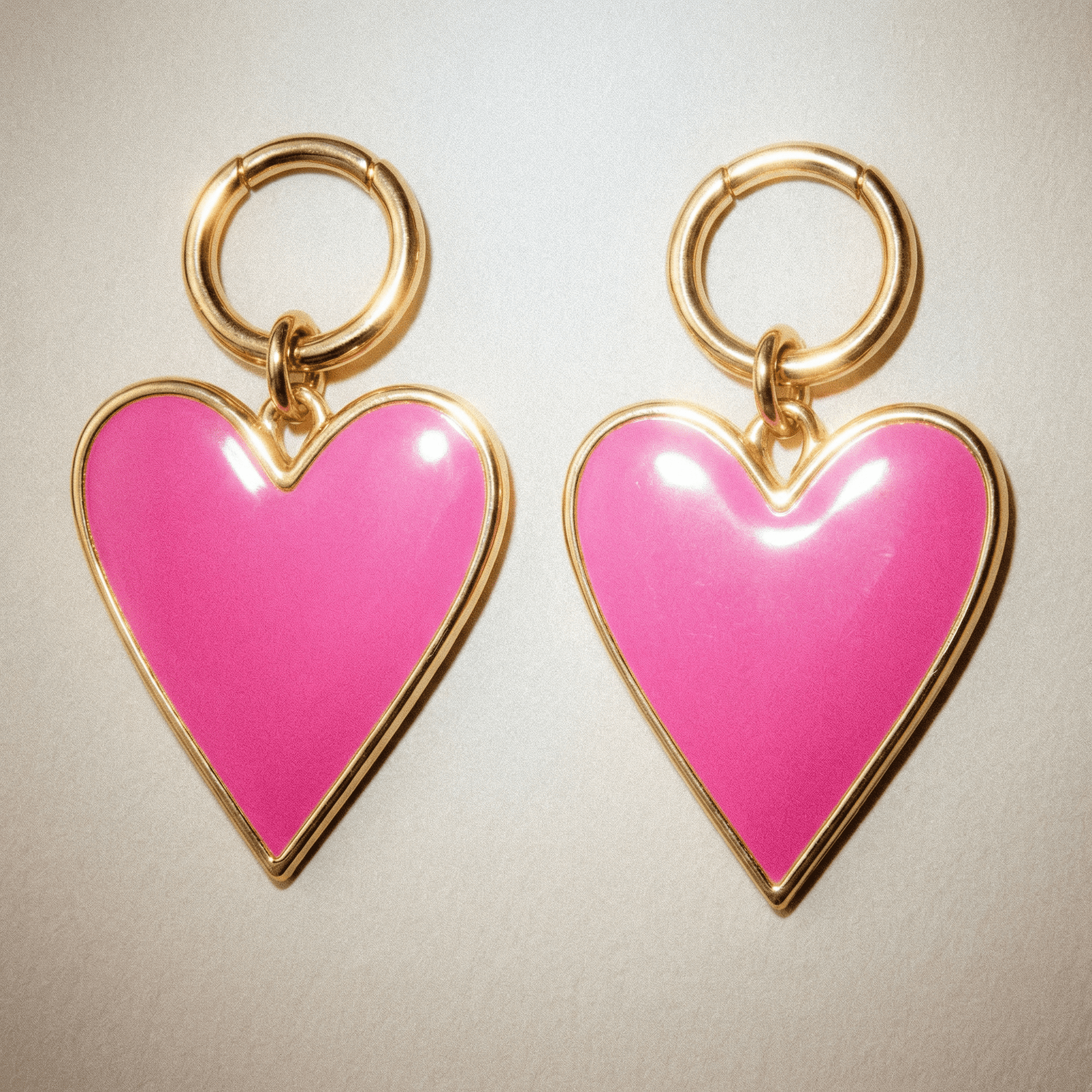 Heart of Glass Neon Pink and Gold Heart Earrings - earrings