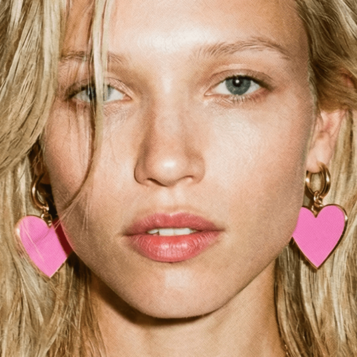 Heart of Glass Neon Pink and Gold Heart Earrings - earrings