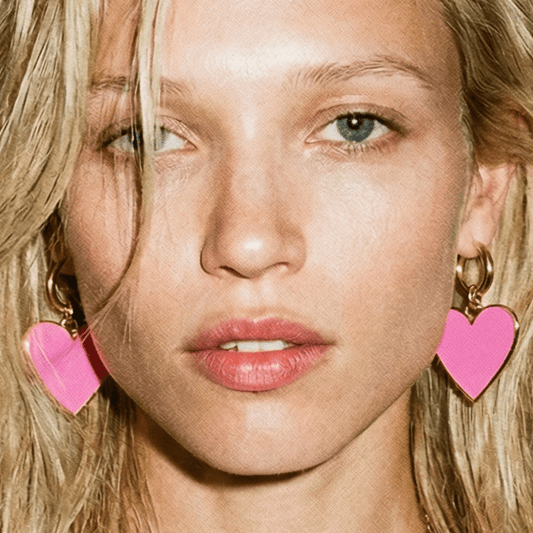 Heart of Glass Neon Pink and Gold Heart Earrings - earrings