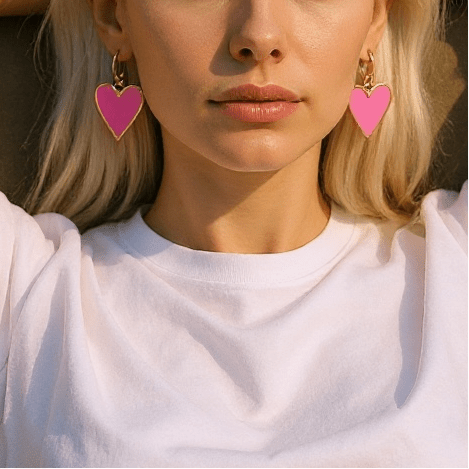 Heart of Glass Neon Pink and Gold Heart Earrings - earrings