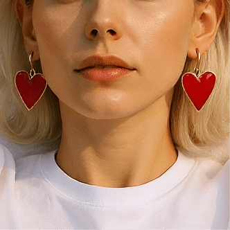 Heart of Glass Ruby Red and Gold Heart Earrings - earrings