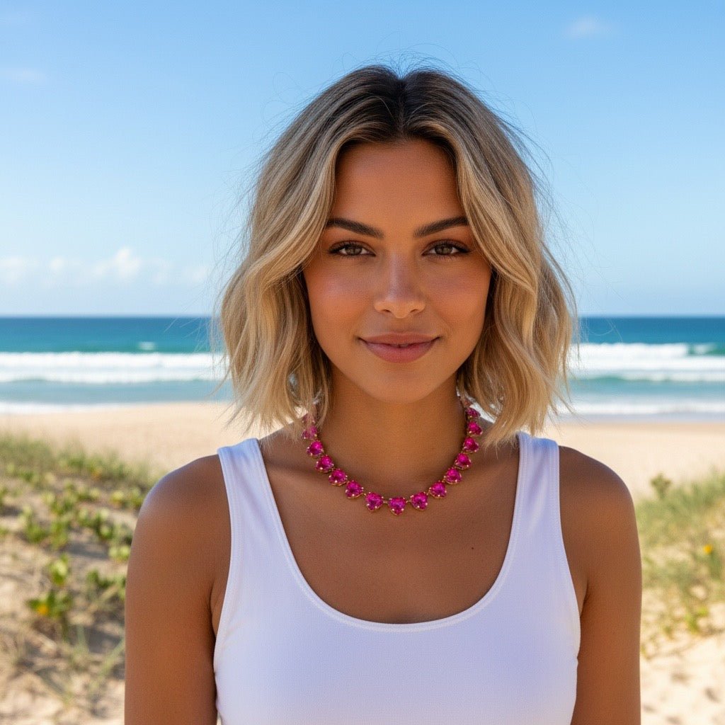 Hearts a Mess Hot Pink Heart Statement Necklace - 