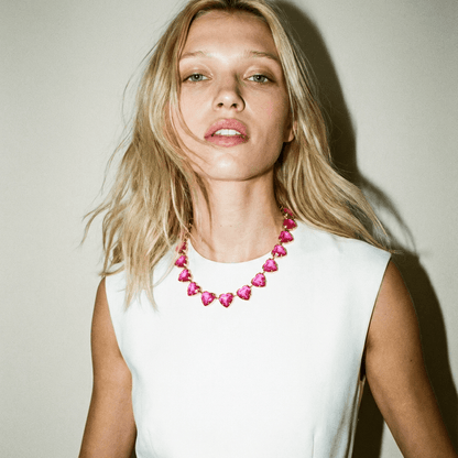 Hearts a Mess Hot Pink Heart Statement Necklace - Necklace