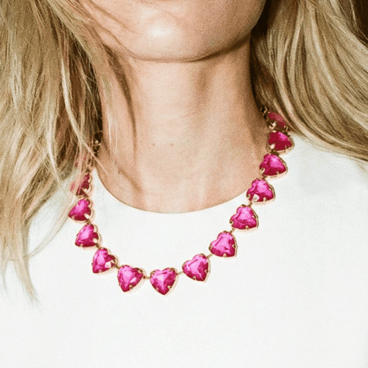 Hearts a Mess Hot Pink Heart Statement Necklace - Necklace