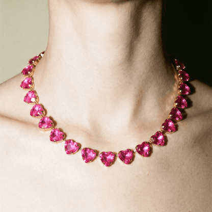 Hearts a Mess Hot Pink Heart Statement Necklace - Necklace