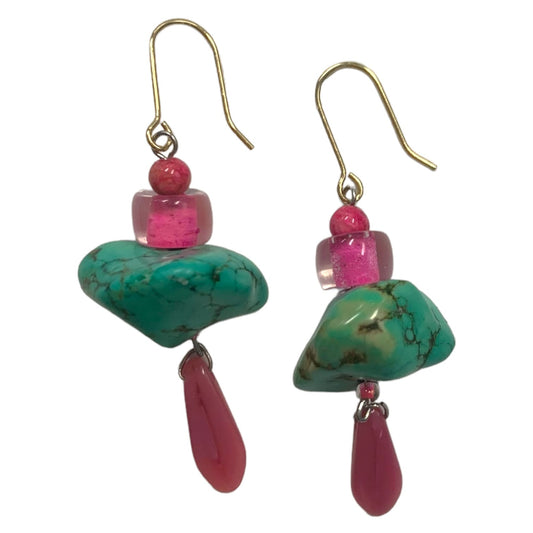 Hot Pink and Turquoise Gold Earrings-earrings