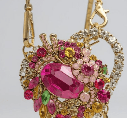 Hot Pink Heart Bespoke Statement Gold Necklace and Brooch - 