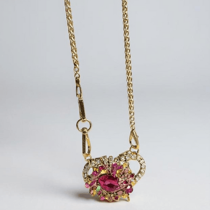 Hot Pink Heart Bespoke Statement Gold Necklace and Brooch - 