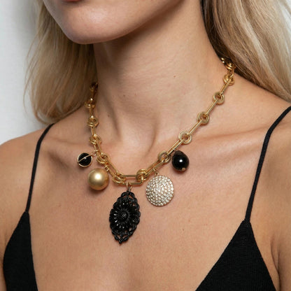 Jeanie Dreams Gold and Black Vintage Statement Necklace - 