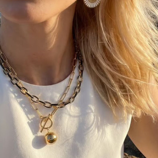 Jolene Enamel and Gold Plated Black Necklace - 