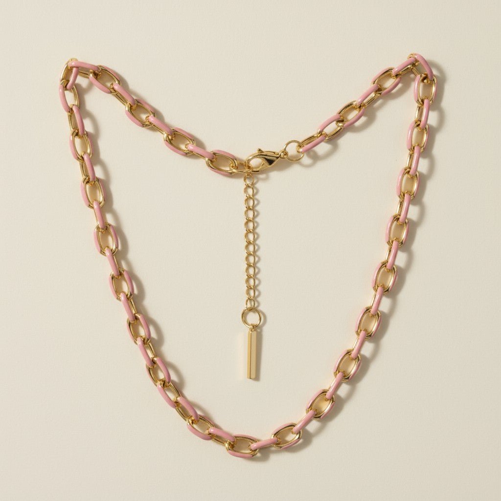 Jolene Enamel and Gold Plated Blush Necklace - 