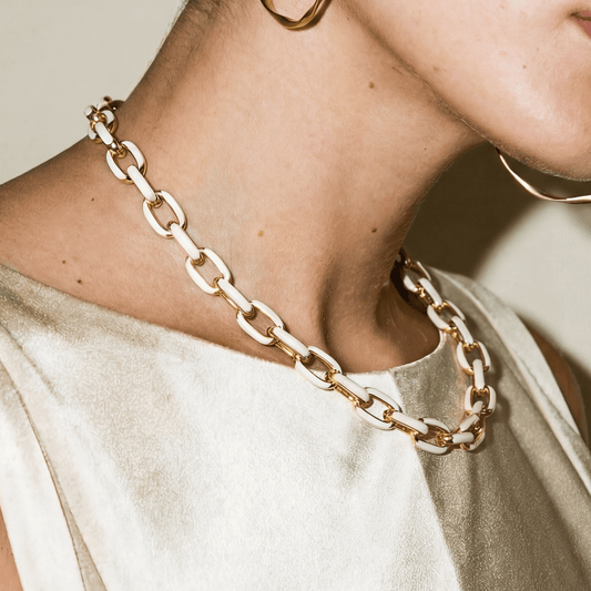 Jolene Enamel and Gold Plated White Necklace - 