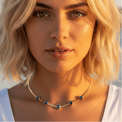 Kashmir Crystal Deep Sea and Gold Necklace - 