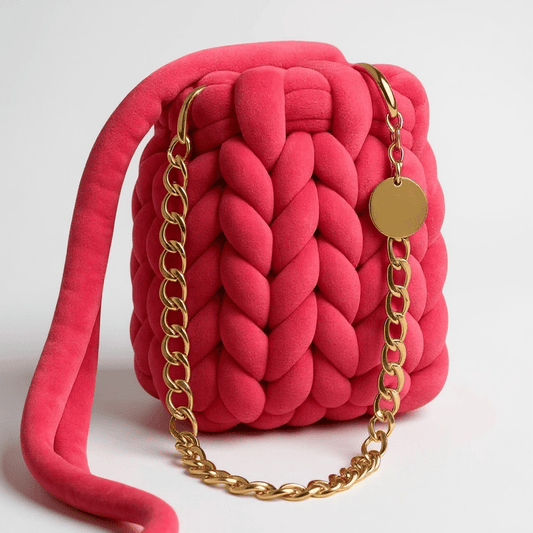Knitted Cross Body / Shoulder Bag Hot Pink - 