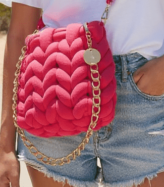 Knitted Cross Body / Shoulder Bag Hot Pink - 