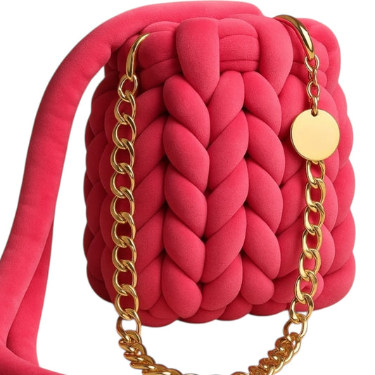 Knitted Cross Body / Shoulder Bag Hot Pink - 