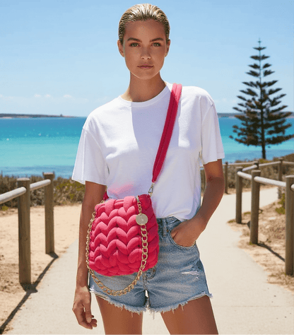 Knitted Cross Body / Shoulder Bag Hot Pink - 