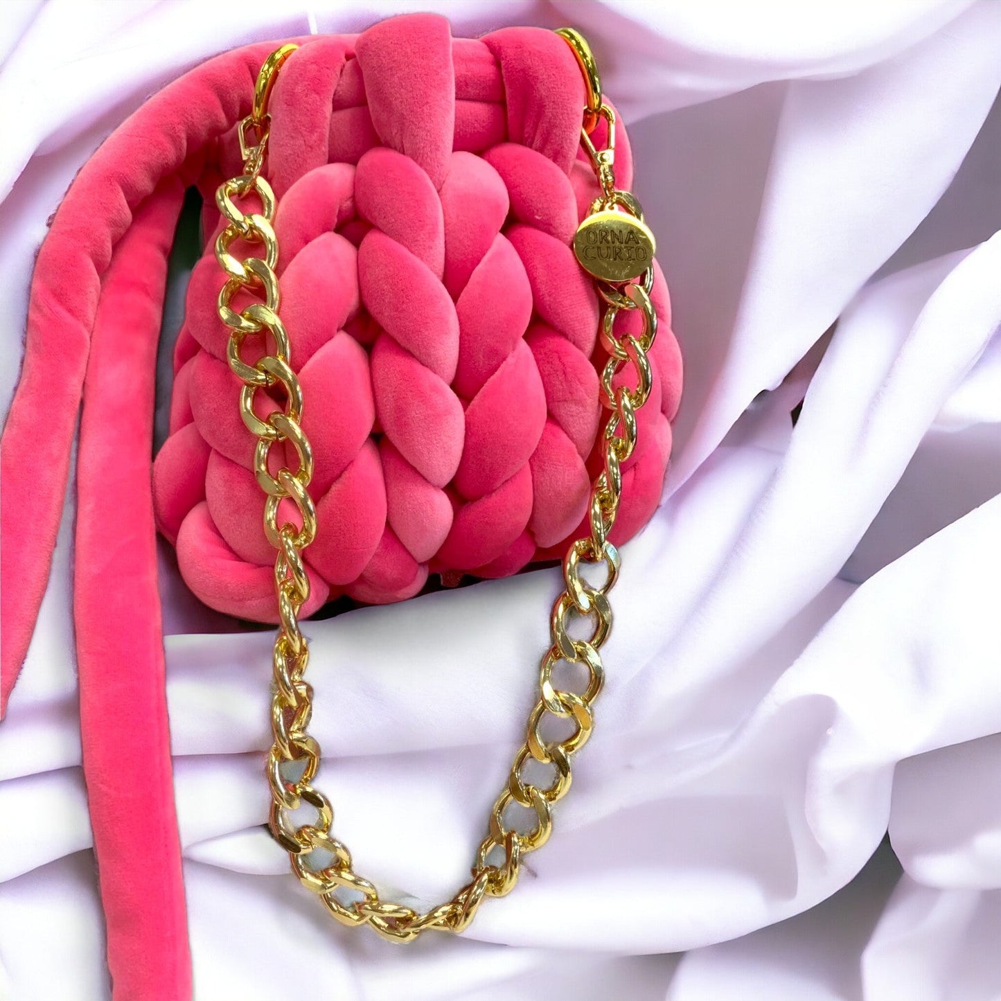 Knitted Cross Body / Shoulder Bag Hot Pink-