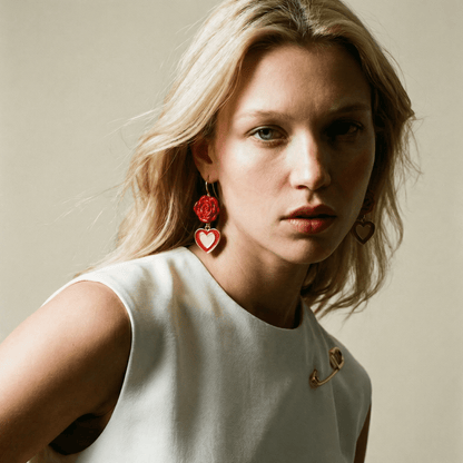 La Vie En Rose Vintage Red Heart Earrings - earrings