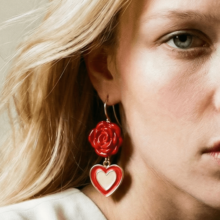 La Vie En Rose Vintage Red Heart Earrings - earrings