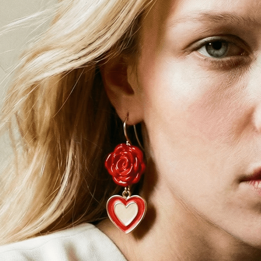 La Vie En Rose Vintage Red Heart Earrings - earrings
