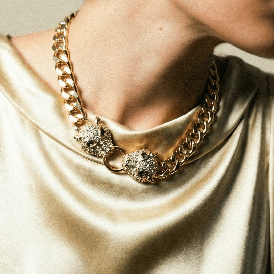 Leopard Head Gold Chain Necklace - 