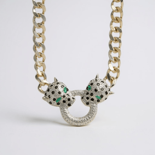 Leopard Head Silver Chain Necklace - 