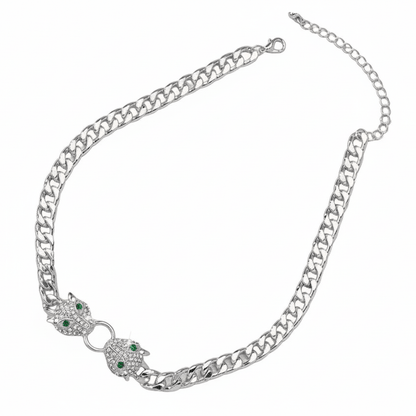 Leopard Head Silver Chain Necklace - 