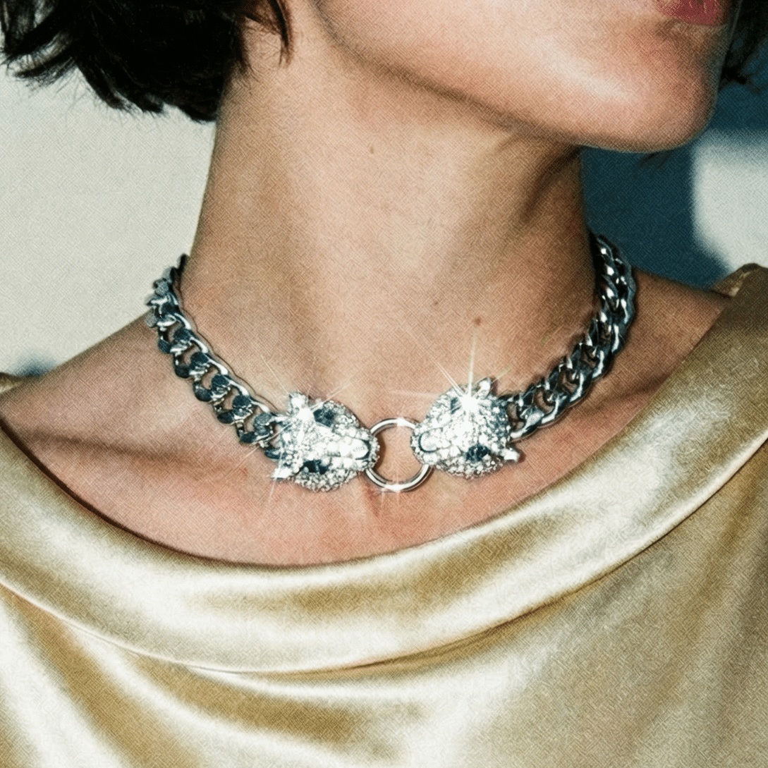 Leopard Head Silver Chain Necklace - 