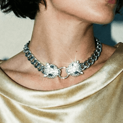 Leopard Head Silver Chain Necklace - 
