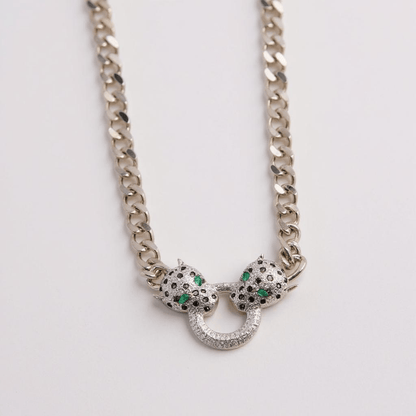 Leopard Head Silver Chain Necklace - 