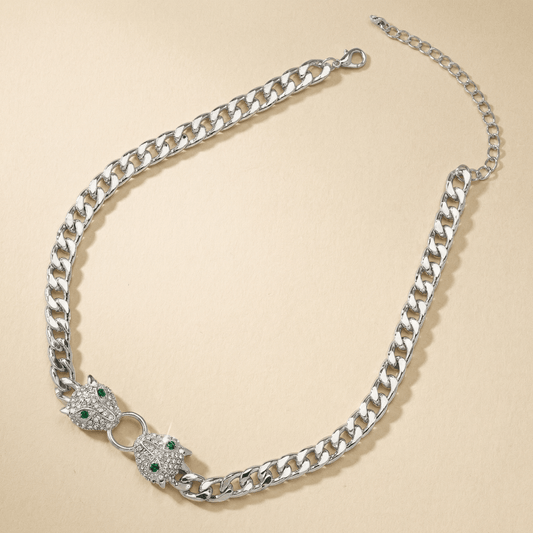Leopard Head Silver Chain Necklace - 